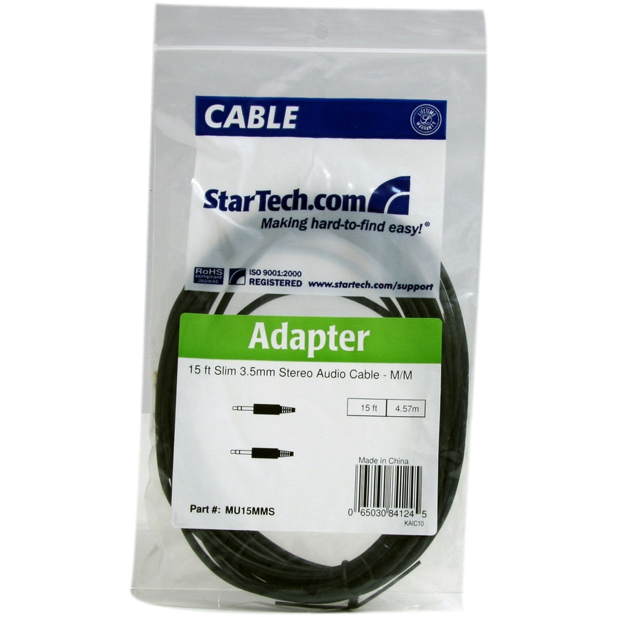 Alternate-Image2 Image for StarTech.com 15 ft Slim 3.5mm Stereo Audio Cable - M/M