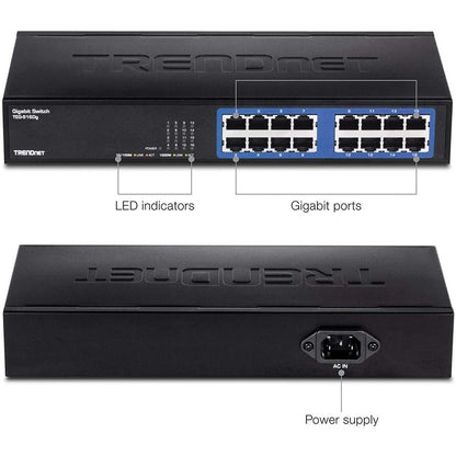 Alternate-Image6 Image for TRENDnet 6-Port Unmanaged Gigabit GREENnet Desktop Metal Switch, Ethernet-Network Switch, 16 x 10-100-1000 RJ-45 Ports, 32 Gbps Forwarding Capacity, Lifetime Protection, Black, TEG-S16DG