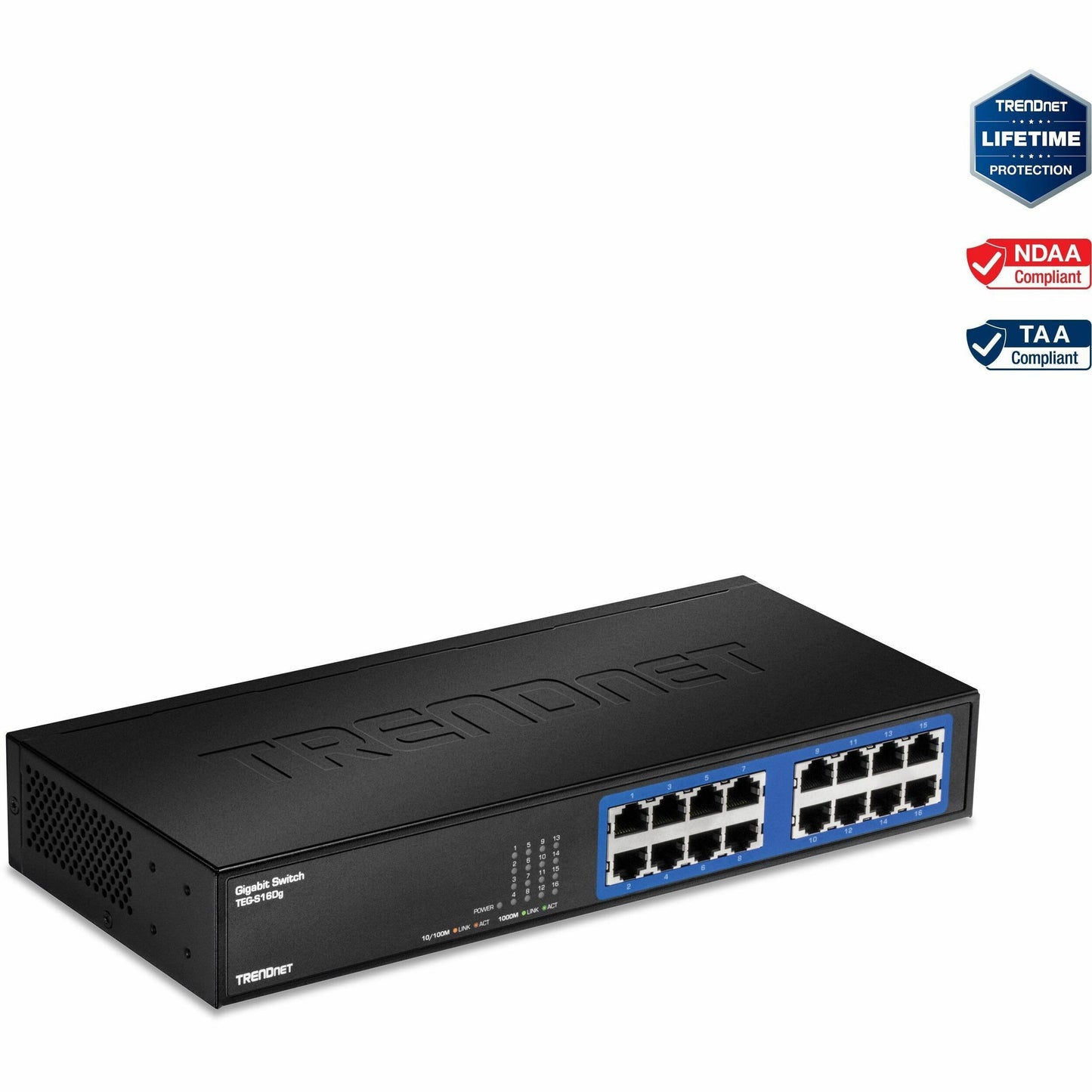 Main Image for TRENDnet 6-Port Unmanaged Gigabit GREENnet Desktop Metal Switch, Ethernet-Network Switch, 16 x 10-100-1000 RJ-45 Ports, 32 Gbps Forwarding Capacity, Lifetime Protection, Black, TEG-S16DG