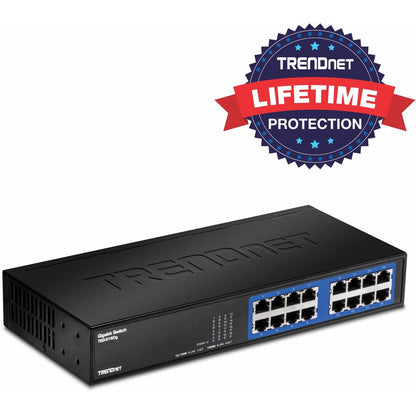 Alternate-Image3 Image for TRENDnet 6-Port Unmanaged Gigabit GREENnet Desktop Metal Switch, Ethernet-Network Switch, 16 x 10-100-1000 RJ-45 Ports, 32 Gbps Forwarding Capacity, Lifetime Protection, Black, TEG-S16DG