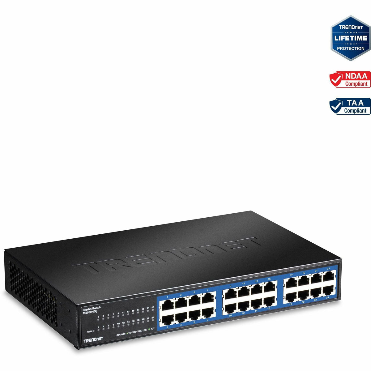 Main Image for TRENDnet 24-Port Unmanaged Gigabit GREENnet Desktop Switch, Ethernet Network Switch, 24 x 10-100-1000 Gigabit Ethernet RJ-45 Ports, 48Gbps Switching Capacity, Lifetime Protection, Black, TEG-S24DG