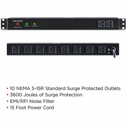 Alternate-Image3 Image for CyberPower RKBS15S2F8R Rackbar 10 - Outlet Surge with 3600 J