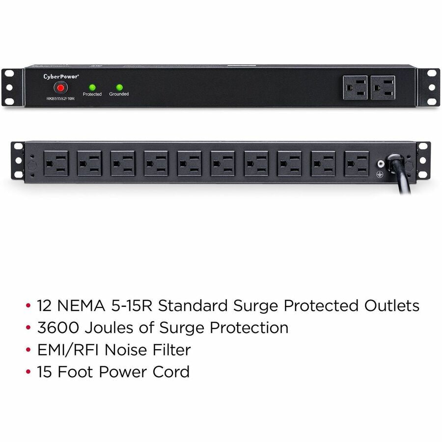 Alternate-Image2 Image for CyberPower RKBS15S2F10R Rackbar 12 - Outlet Surge Protector with 3600 J Surge Suppression