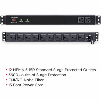 Alternate-Image2 Image for CyberPower RKBS15S2F10R Rackbar 12 - Outlet Surge Protector with 3600 J Surge Suppression