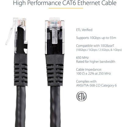 Alternate-Image2 Image for StarTech.com 25ft CAT6 Ethernet Cable - Black Molded Gigabit - 100W PoE UTP 650MHz - Category 6 Patch Cord UL Certified Wiring/TIA
