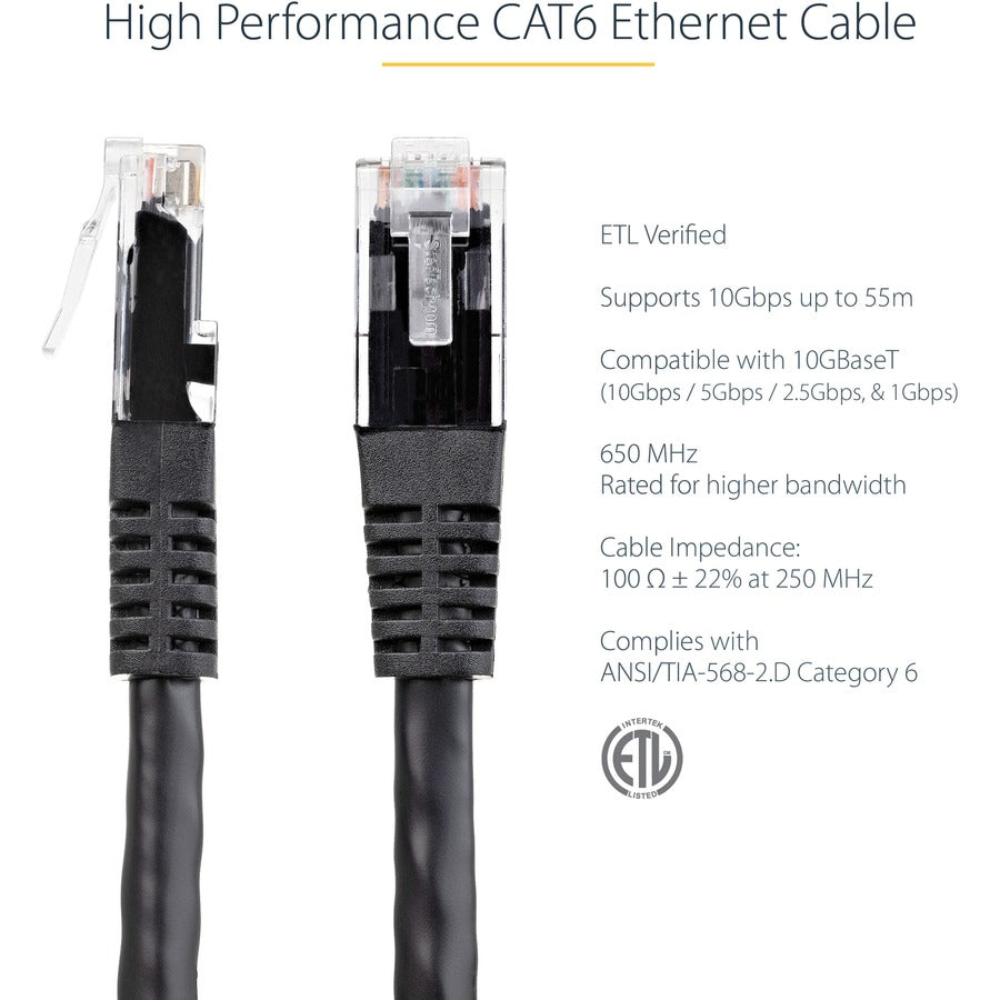 Alternate-Image2 Image for StarTech.com 7ft CAT6 Ethernet Cable - Black Molded Gigabit - 100W PoE UTP 650MHz - Category 6 Patch Cord UL Certified Wiring/TIA