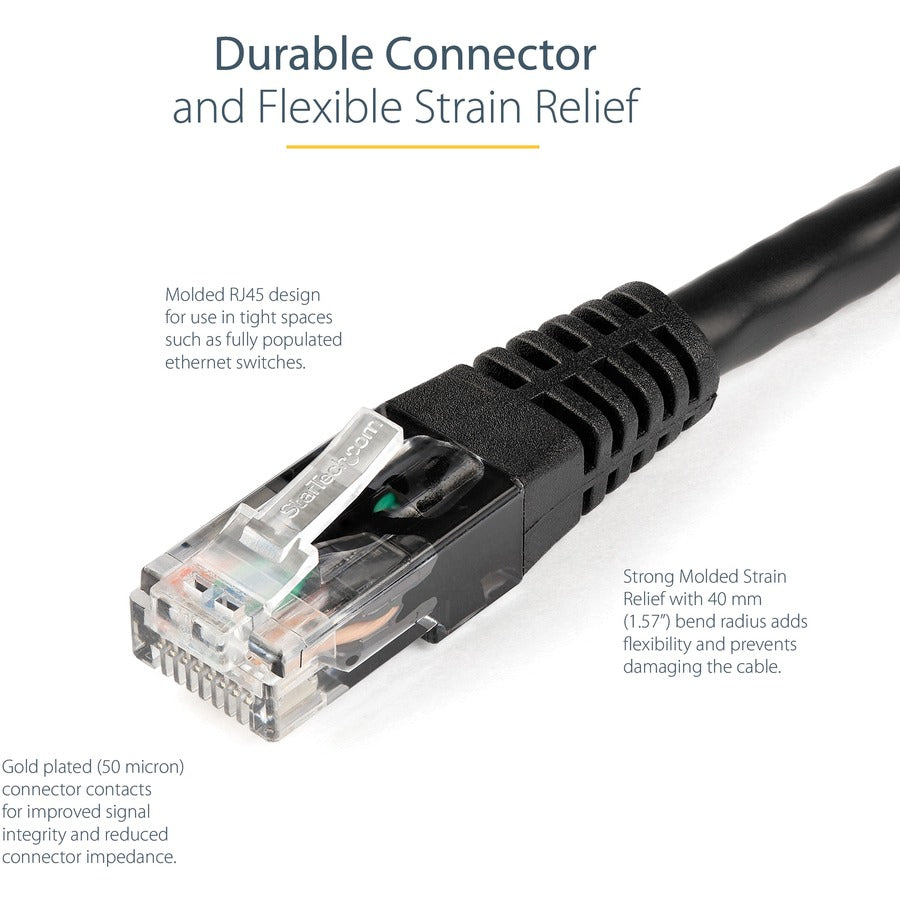 Alternate-Image3 Image for StarTech.com 50ft CAT6 Ethernet Cable - Black Molded Gigabit - 100W PoE UTP 650MHz - Category 6 Patch Cord UL Certified Wiring/TIA