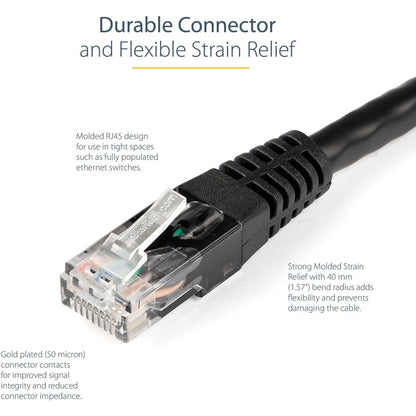 Alternate-Image3 Image for StarTech.com 50ft CAT6 Ethernet Cable - Black Molded Gigabit - 100W PoE UTP 650MHz - Category 6 Patch Cord UL Certified Wiring/TIA
