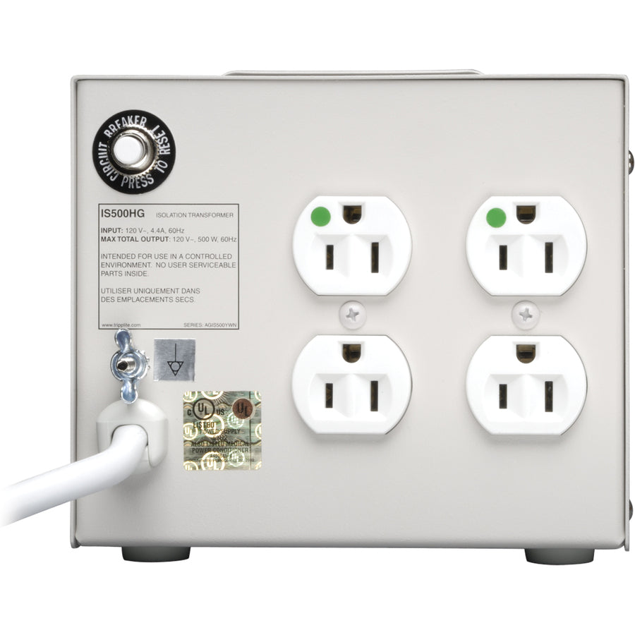 Rear Image for Tripp Lite by Eaton Isolator Series 120V 500W UL 60601-1 Medical-Grade Isolation Transformer with 4 Hospital-Grade Outlets