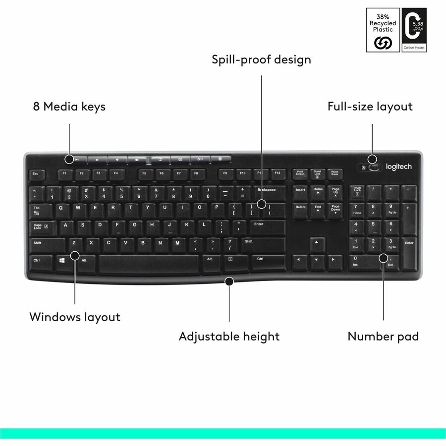 Alternate-Image6 Image for Logitech K270 Wireless Keyboard for Windows, 2.4 GHz Wireless, Full-Size, Number Pad, Black