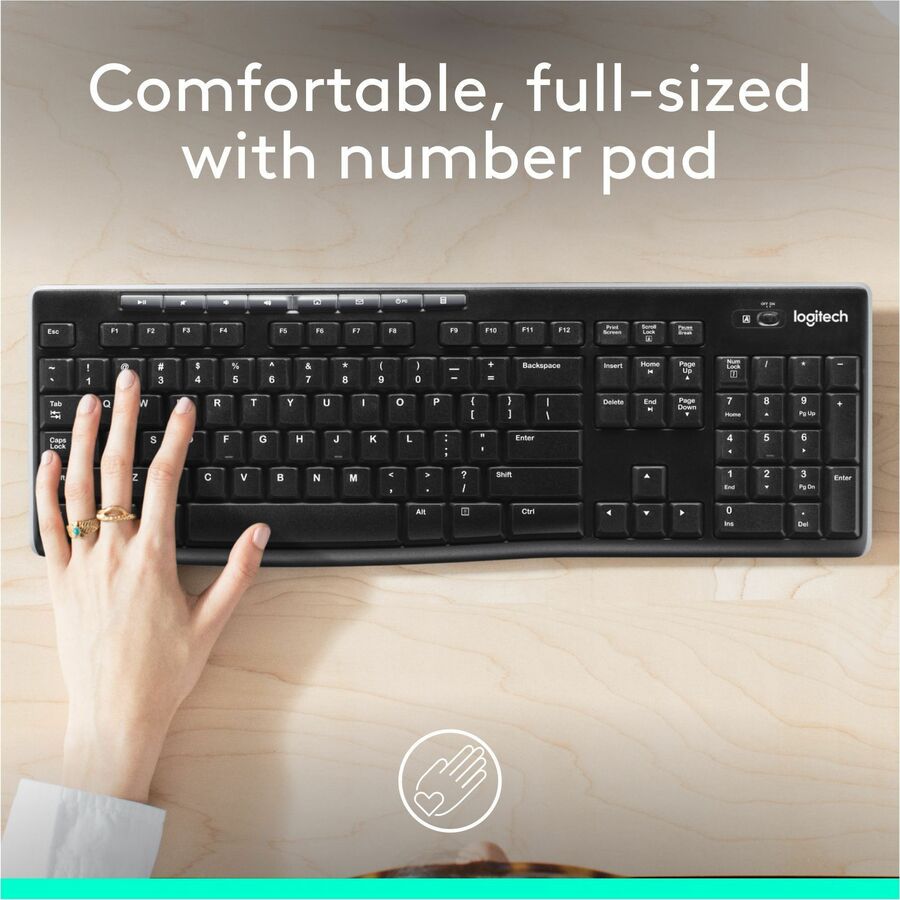 Alternate-Image1 Image for Logitech K270 Wireless Keyboard for Windows, 2.4 GHz Wireless, Full-Size, Number Pad, Black
