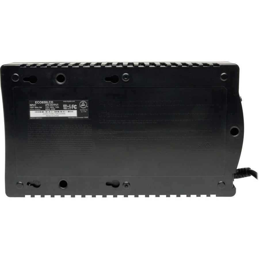 Rear Image for Eaton Tripp Lite Series 850VA 425W Standby UPS - 12 NEMA 5-15R Outlets, 120V, 50/60 Hz, USB, LCD, ENERGY STAR, Desktop/Wall