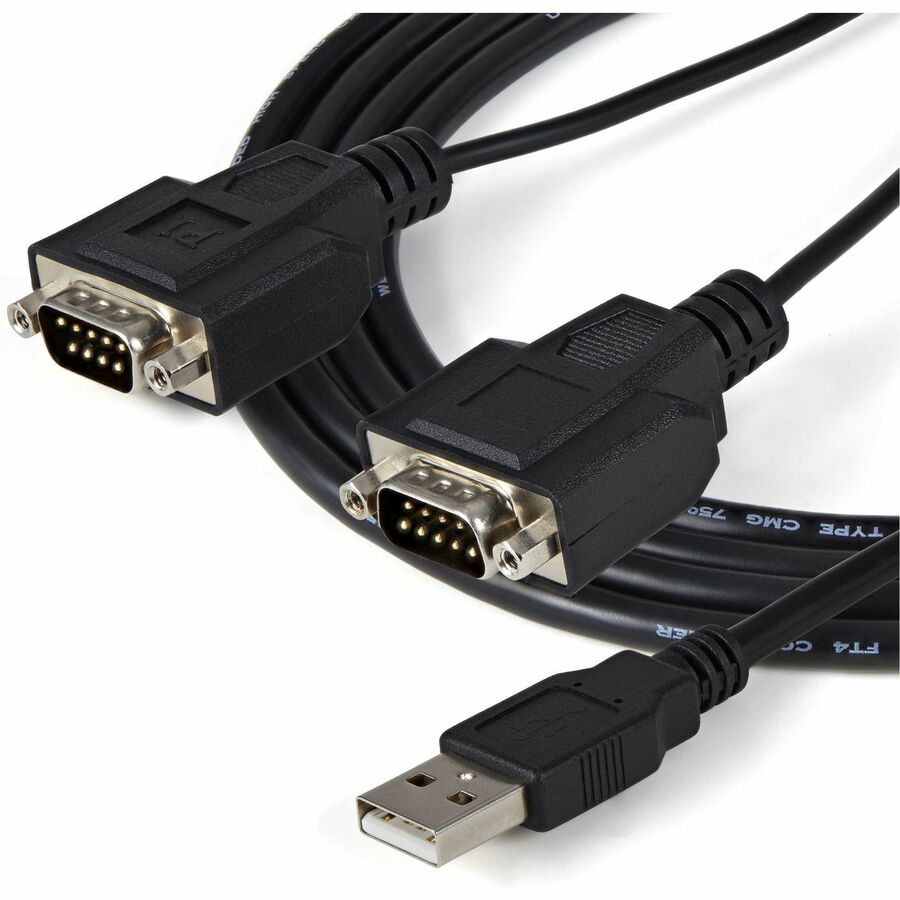 Alternate-Image2 Image for StarTech.com 6ft (1.8m) 2-Port FTDI USB to Serial RS232 Adapter Cable with COM Retention, USB to RS232 Adapter - TAA