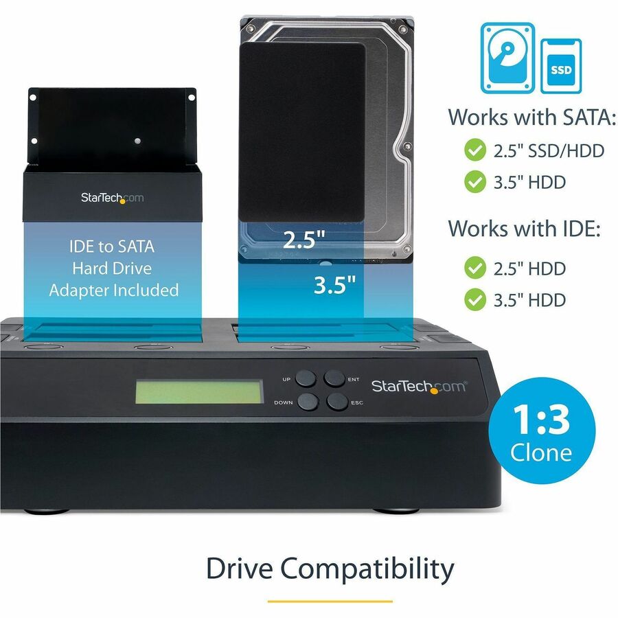 Alternate-Image2 Image for StarTech.com 4-Bay Hard Drive Duplicator and Eraser, External HDD/SSD Cloner / Copier / Wiper Tool, USB 3.0/eSATA to SATA Docking Station