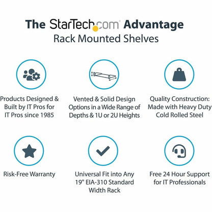 Alternate-Image1 Image for StarTech.com 1U Server Rack Shelf, Universal Rack Mount Cantilever Tray for 19" Network Equipment Rack, Heavy Duty Steel, 7" (17.8cm) Deep