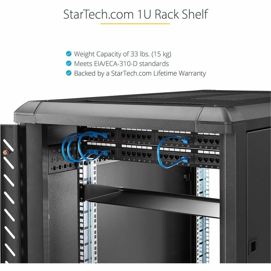 Alternate-Image4 Image for StarTech.com 1U Server Rack Shelf, Universal Rack Mount Cantilever Tray for 19" Network Equipment Rack, Heavy Duty Steel, 7" (17.8cm) Deep