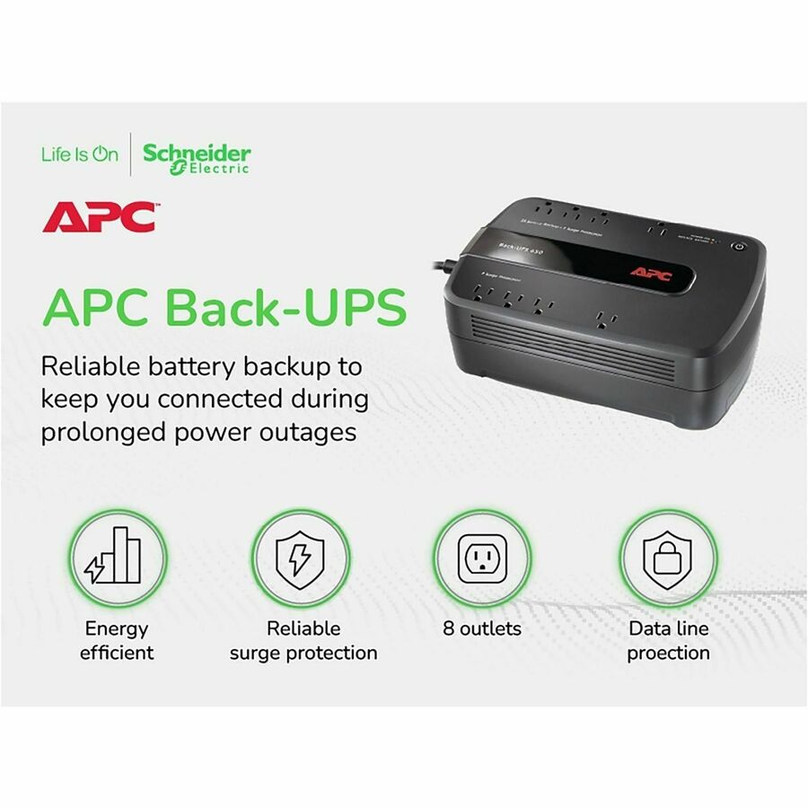 Alternate-Image1 Image for APC Back-UPS 650VA, 120V, 8 NEMA outlets (4 surge)