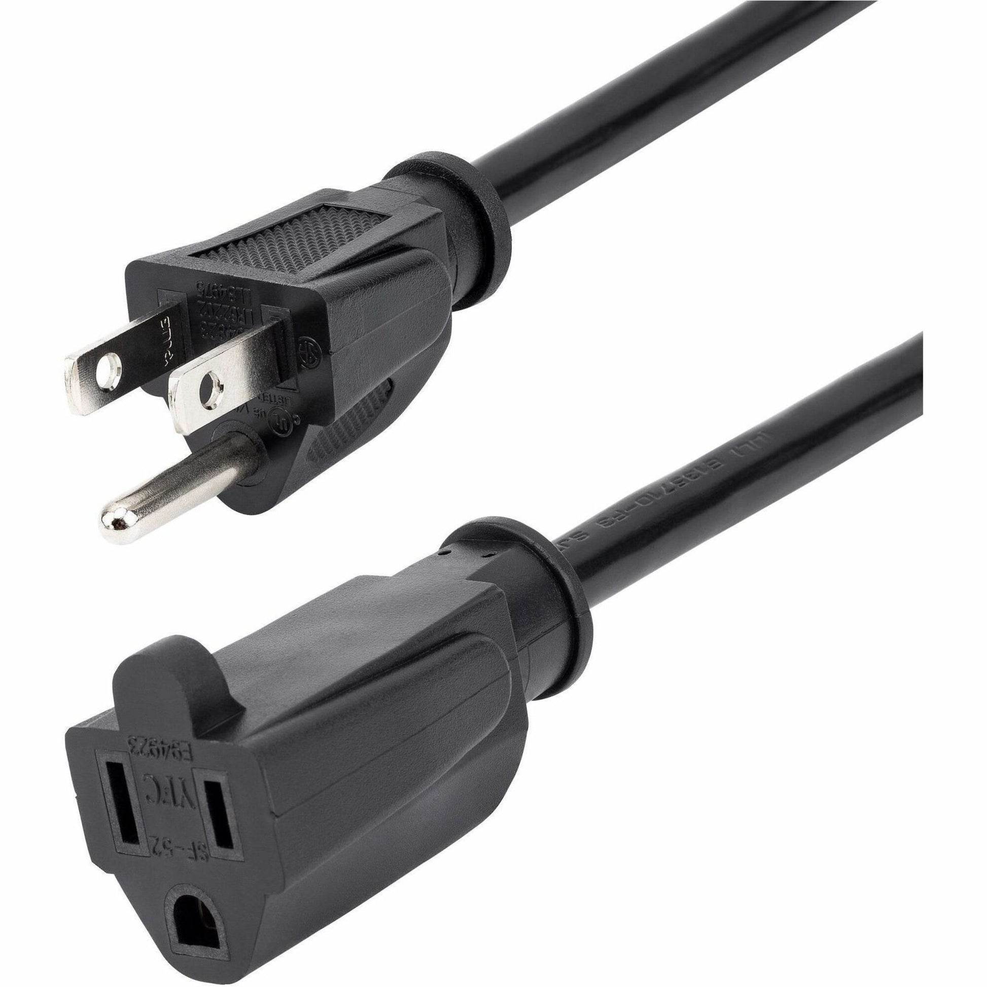 Main Image for StarTech 15ft (4.5m) Power Extension Cord, NEMA5-15R to NEMA5-15P Black Extension Cord, 13A 125V, 16AWG, Computer Power Extension Cable
