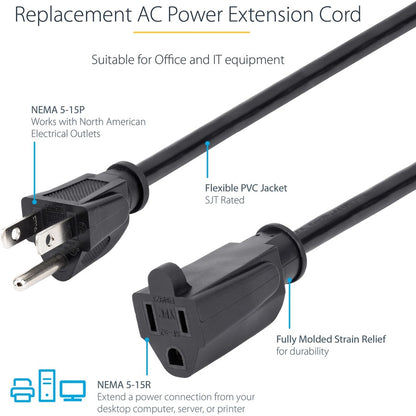 Alternate-Image1 Image for StarTech.com 25 ft Power Cord Extension - NEMA 5-15R to NEMA 5-15P