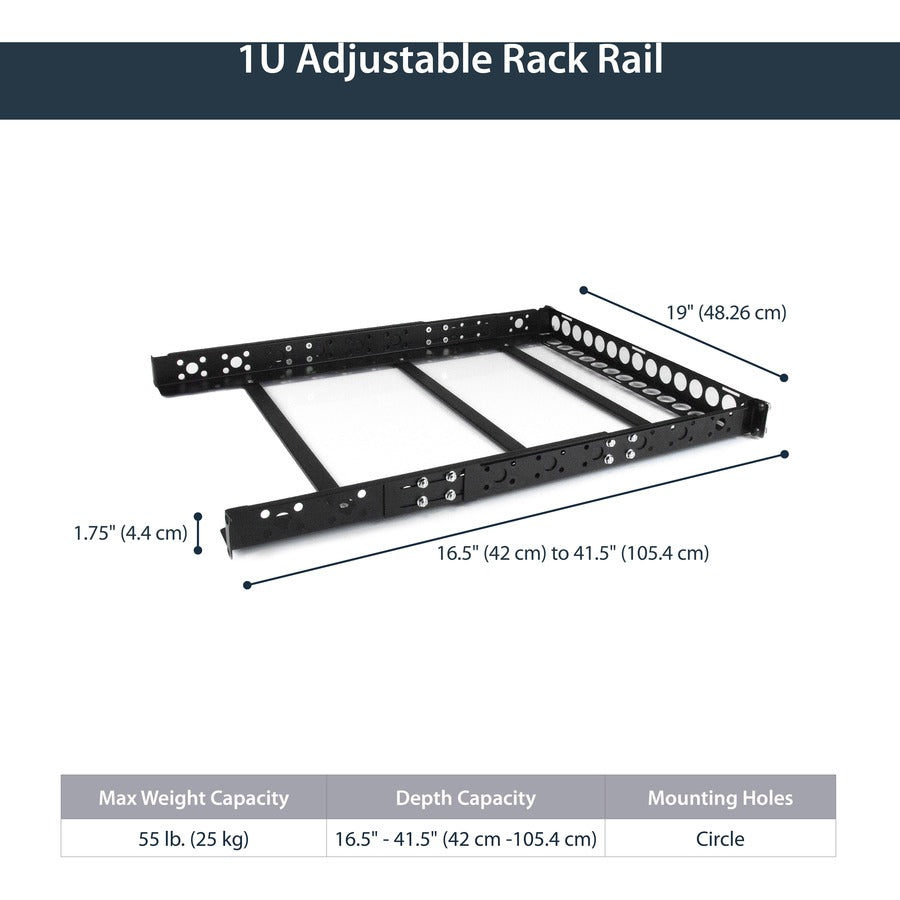 Alternate-Image4 Image for StarTech 1U Universal Server Rack Rails, Adjustable Depth Server Mounting Rails, 19inch Rack Mount Rails