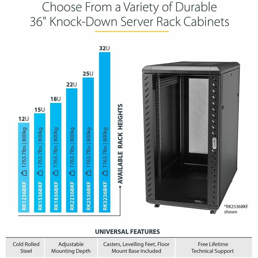 Alternate-Image3 Image for StarTech.com 12U 36in Knock-Down Server Rack Cabinet with Casters