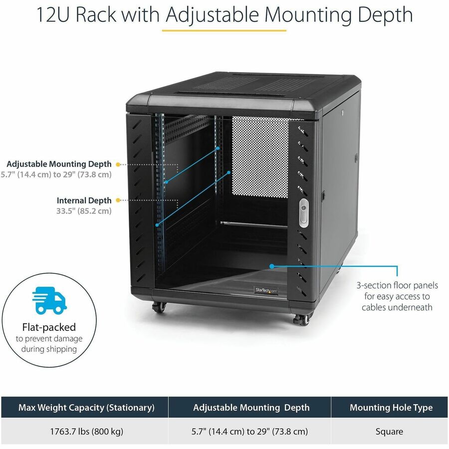 Alternate-Image1 Image for StarTech.com 12U 36in Knock-Down Server Rack Cabinet with Casters