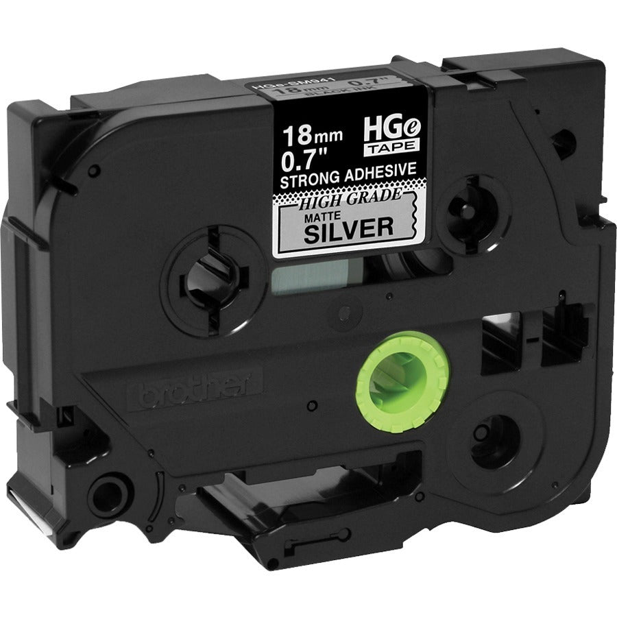 Alternate-Image1 Image for Brother HGES9415PK Black on Matte Silver Extra-Strength Adhesive Label Tape