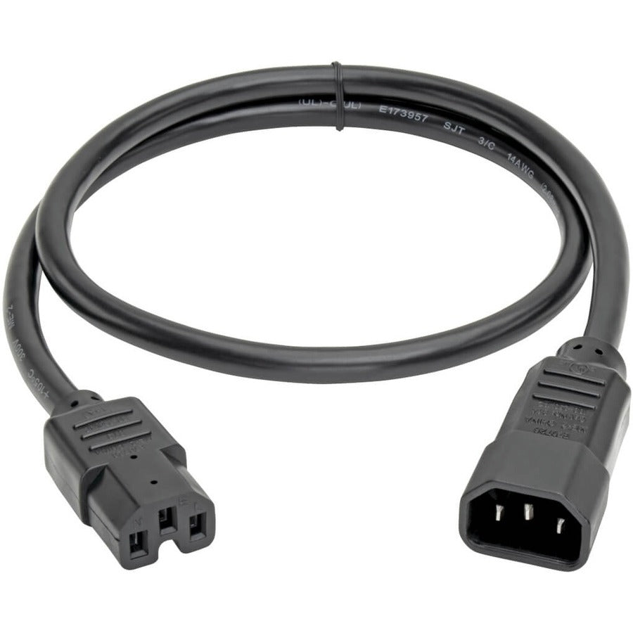 Alternate-Image1 Image for Eaton Tripp Lite Series Power Cord C14 to C15 - Heavy-Duty, 15A, 250V, 14 AWG, 3 ft. (0.91 m), Black
