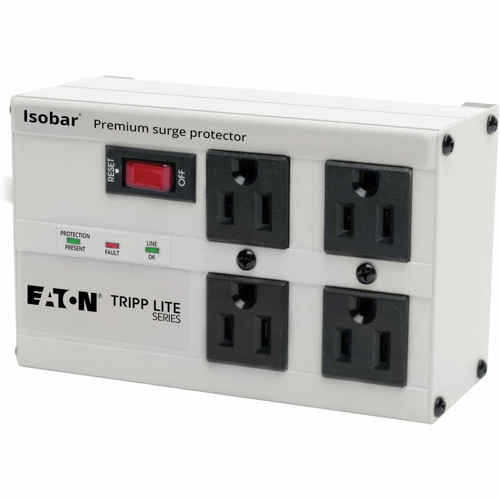 Main Image for Eaton Tripp Lite Series Isobar 4-Outlet Surge Protector, 6 ft. Cord with Right-Angle Plug, 3330 Joules, Diagnostic LEDs, Metal Housing