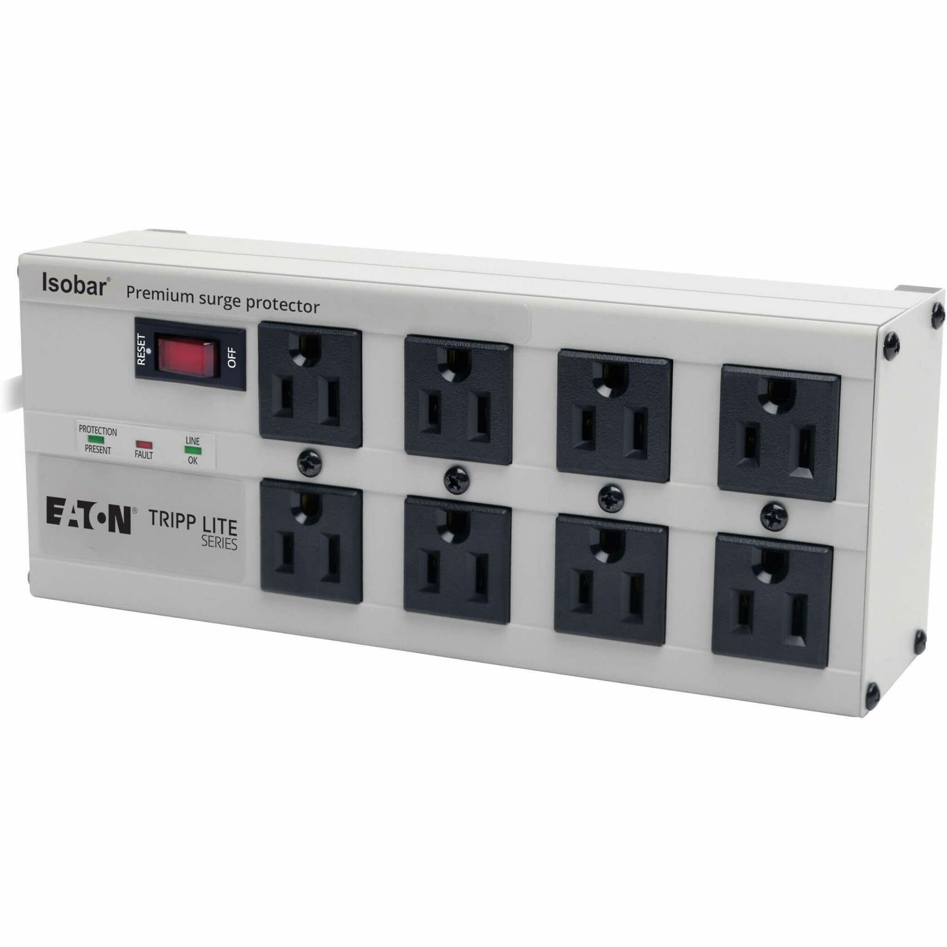 Main Image for Eaton Tripp Lite Series Isobar 8-Outlet Surge Protector, 12 ft. Cord with Right-Angle Plug, 3840 Joules, Diagnostic LEDs, Metal Housing