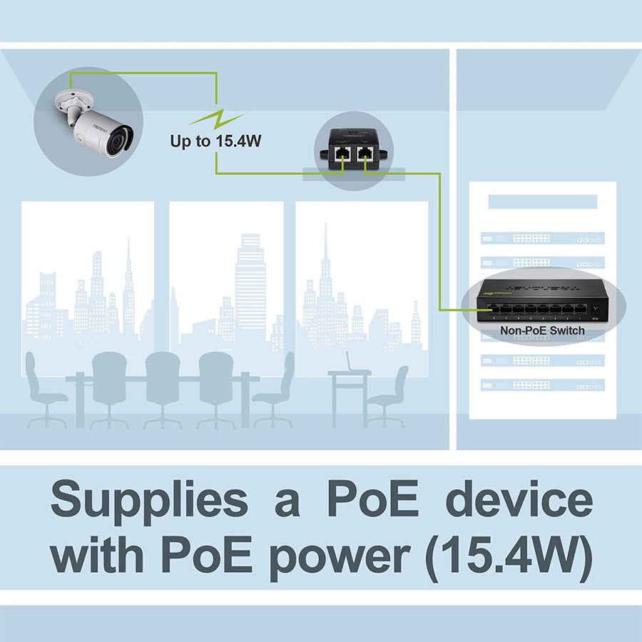 Alternate-Image3 Image for TRENDnet Gigabit Power Over Ethernet Injector, Full Duplex Gigabit Speeds, 1 x Gigabit Ethernet Port, 1 x PoE Gigabit Ethernet Port, Network Devices Up To 100M (328 ft), 15.4W, Black, TPE-113GI