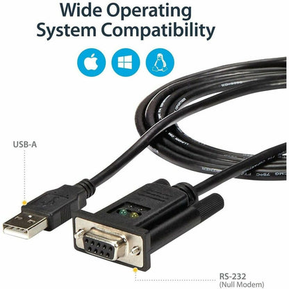 Alternate-Image3 Image for StarTech.com 6ft (1.8m) 1-Port USB to Serial RS232 Adapter, FTDI DB9 Serial DCE Adapter Cable, Null Modem, USB 2.0 - TAA