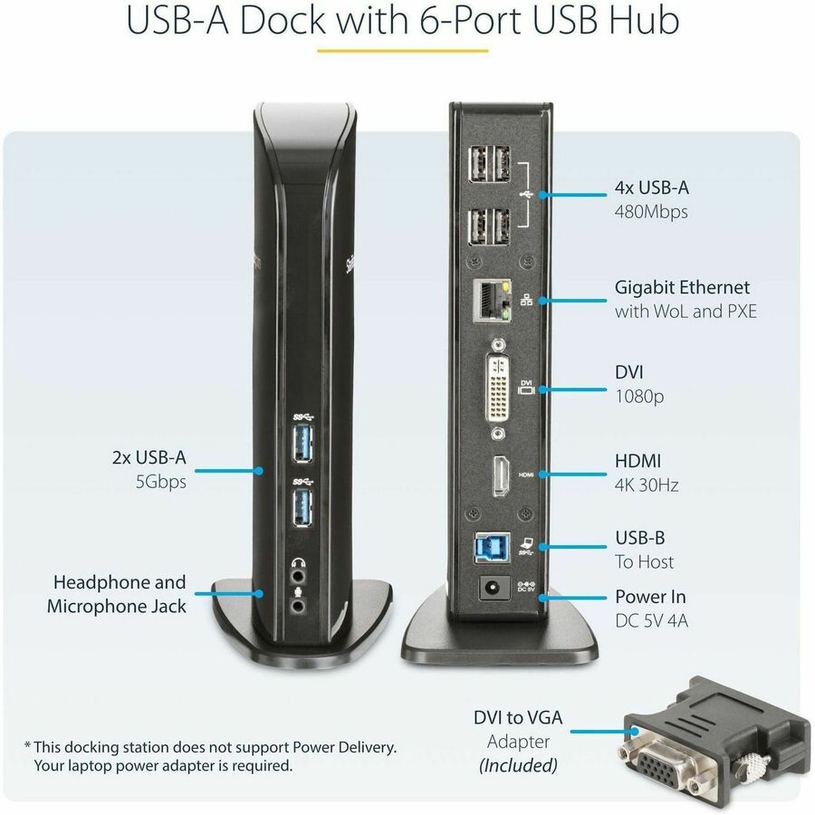 Alternate-Image2 Image for StarTech.com USB 3.0 Docking Station - Compatible with Windows / macOS - Supports Dual Displays - HDMI and DVI - DVI to VGA Adapter Included - USB3SDOCKHD