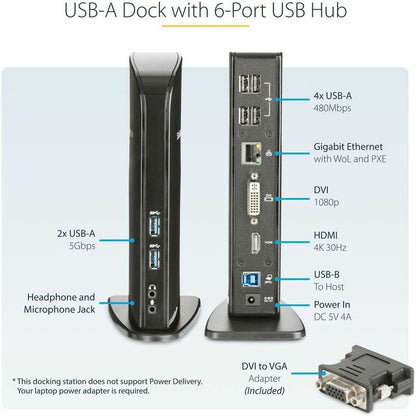 Alternate-Image2 Image for StarTech.com USB 3.0 Docking Station - Compatible with Windows / macOS - Supports Dual Displays - HDMI and DVI - DVI to VGA Adapter Included - USB3SDOCKHD
