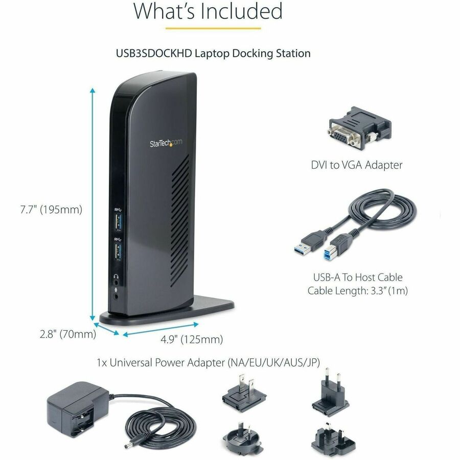 Alternate-Image5 Image for StarTech.com USB 3.0 Docking Station - Compatible with Windows / macOS - Supports Dual Displays - HDMI and DVI - DVI to VGA Adapter Included - USB3SDOCKHD