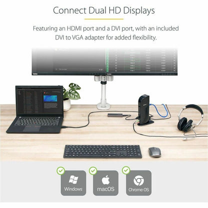 Alternate-Image1 Image for StarTech.com USB 3.0 Docking Station - Compatible with Windows / macOS - Supports Dual Displays - HDMI and DVI - DVI to VGA Adapter Included - USB3SDOCKHD
