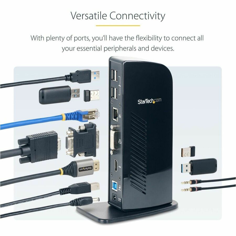 Alternate-Image3 Image for StarTech.com USB 3.0 Docking Station - Compatible with Windows / macOS - Supports Dual Displays - HDMI and DVI - DVI to VGA Adapter Included - USB3SDOCKHD