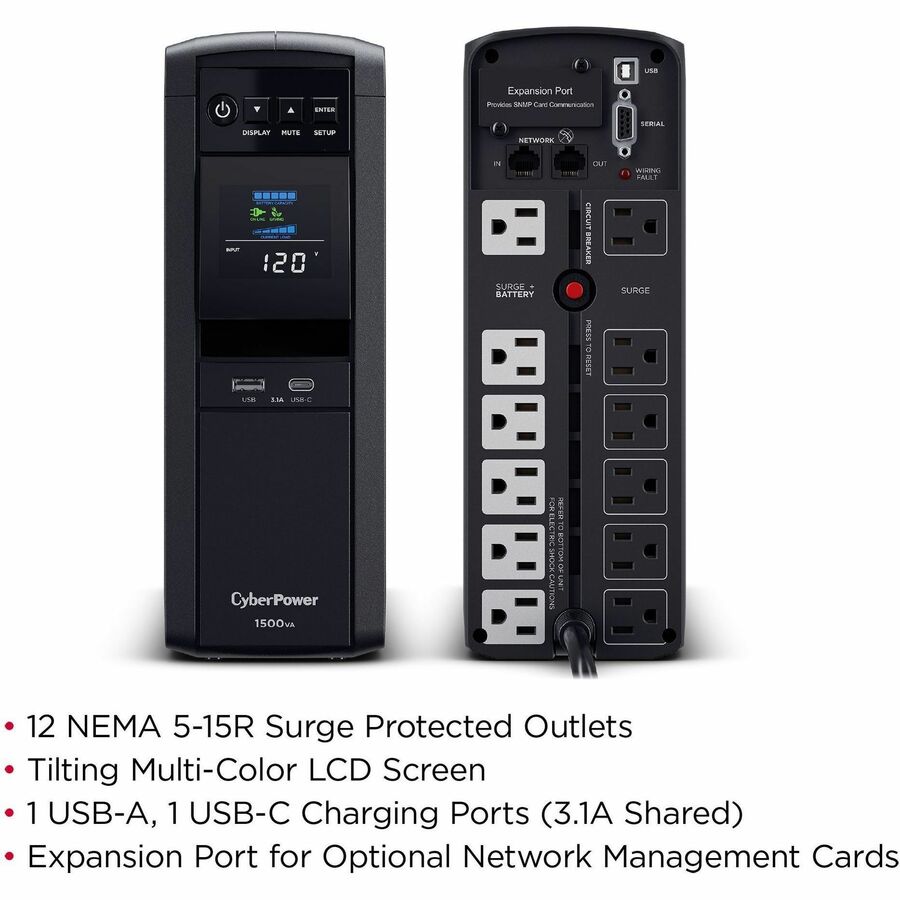 Alternate-Image2 Image for CyberPower CP1500PFCLCDTAA TAA Compliant UPS System