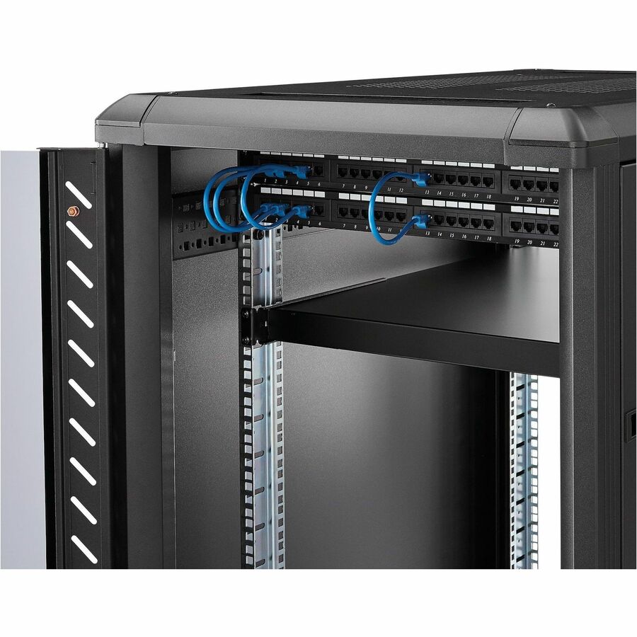 Alternate-Image7 Image for StarTech.com 1U 4-Post 19.5 to 38in Adjustable Mounting Depth Rack Mount Shelf - Heavy Duty Fixed Rack Shelf - 330 lb / 150kg - 27.5in Deep