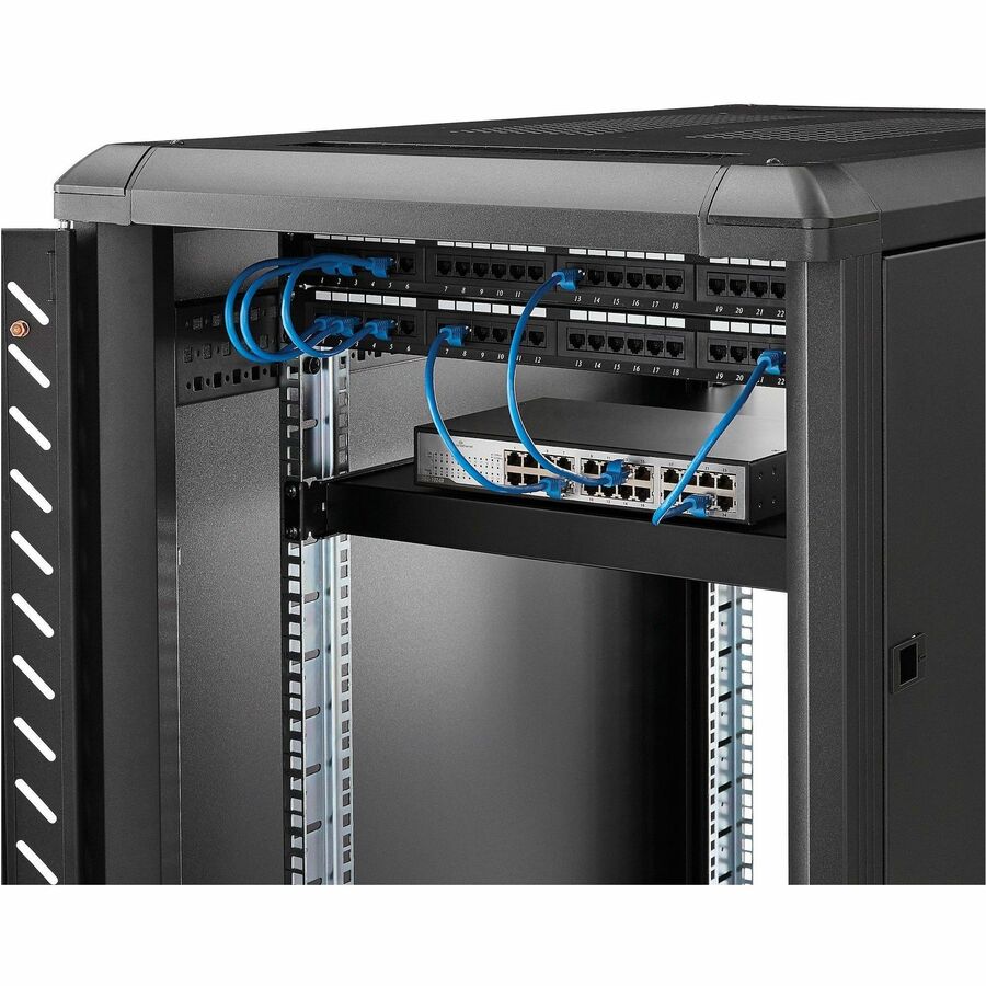 Alternate-Image5 Image for StarTech.com 1U 4-Post 19.5 to 38in Adjustable Mounting Depth Rack Mount Shelf - Heavy Duty Fixed Rack Shelf - 330 lb / 150kg - 27.5in Deep