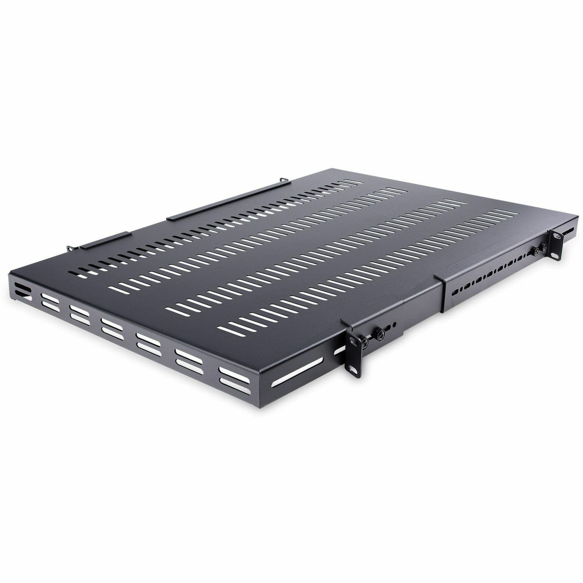 Main Image for StarTech.com 1U 4-Post 19.5 to 38in Adjustable Mounting Depth Vented Rack Mount Shelf - Heavy Duty Fixed Rack Shelf - 330lbs / 150kg - 27.5in Deep