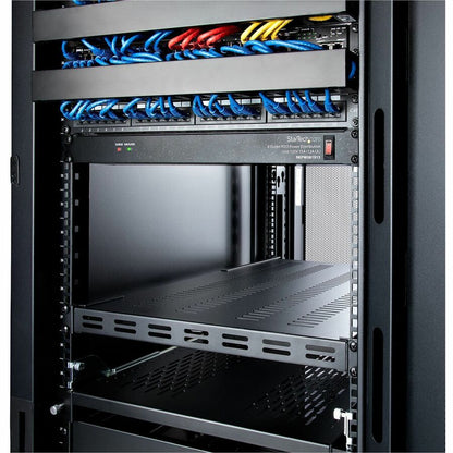 Alternate-Image7 Image for StarTech.com 1U 4-Post 19.5 to 38in Adjustable Mounting Depth Vented Rack Mount Shelf - Heavy Duty Fixed Rack Shelf - 330lbs / 150kg - 27.5in Deep