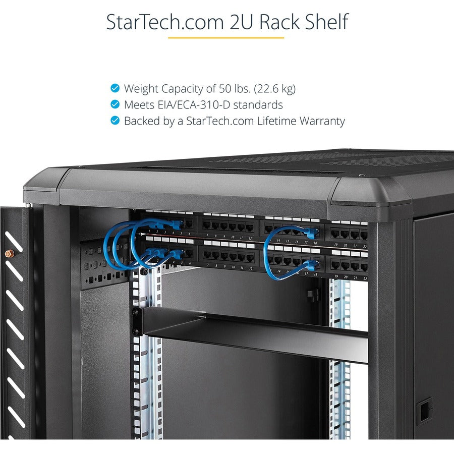 Alternate-Image2 Image for StarTech 2U Server Rack Cabinet Shelf, Fixed 22" Deep Cantilever Rackmount Tray for 19" AV/Network Enclosure w/Cage Nuts/Screws, TAA