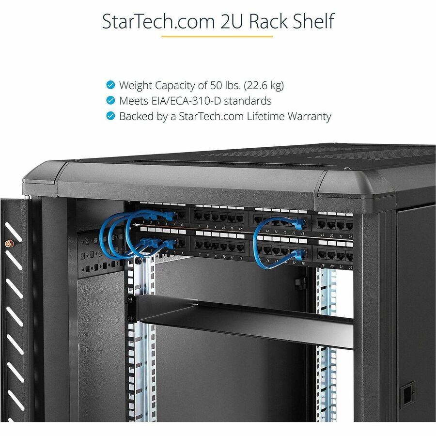 Alternate-Image8 Image for StarTech 2U Server Rack Cabinet Shelf, Fixed 22" Deep Cantilever Rackmount Tray for 19" AV/Network Enclosure w/Cage Nuts/Screws, TAA