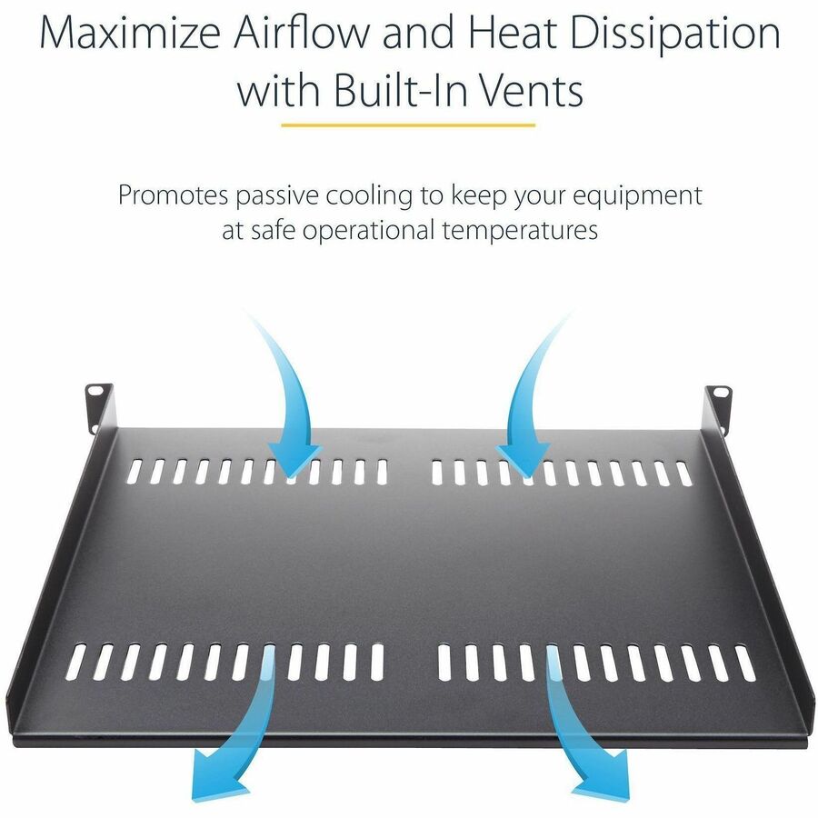 Alternate-Image3 Image for StarTech.com 2U 22in Vented Rack Mount Shelf - Fixed 22 inch Deep antilever Rackmount Tray for Server Rack Cabinet Shelf - 50lbs / 23kg