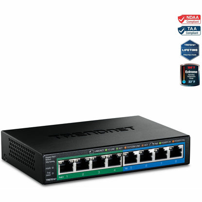 Main Image for TRENDnet 8-Port Gigabit GREENnet PoE+ Switch, 4 x Gigabit PoE-PoE+ Ports, 4 x Gigabit Ports, 61W Power Budget, 16 Gbps Switch Capacity, Ethernet Unmanaged Switch, Lifetime Protection, Black, TPE-TG44G