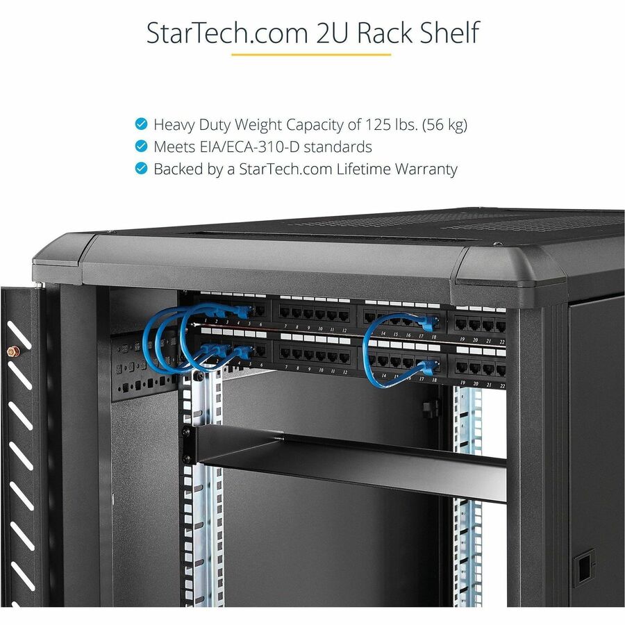 Alternate-Image4 Image for StarTech.com 2U Server Rack Cabinet Shelf - Fixed 18" Deep Cantilever Rackmount Tray for 19" Data/AV/Network Enclosure - Weight Cap. 125lbs/56kg