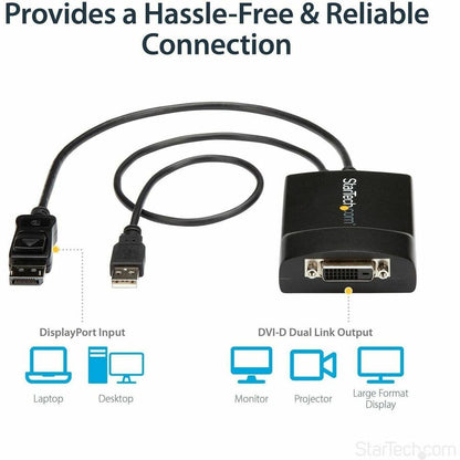 Alternate-Image2 Image for StarTech.com DisplayPort to DVI Dual Link Active Adapter, DisplayPort to DVI-D Adapter/Video Converter 2560x1600 60Hz, DP to DVI Adapter