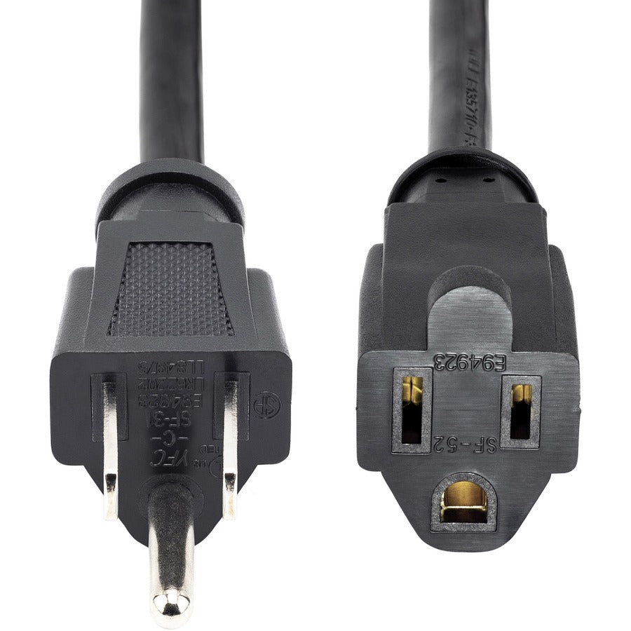 Alternate-Image2 Image for StarTech.com 3ft (1m) Power Extension Cord, NEMA5-15R to NEMA5-15P Black Extension Cord, 13A 125V, 16AWG, Computer Power Extension Cable