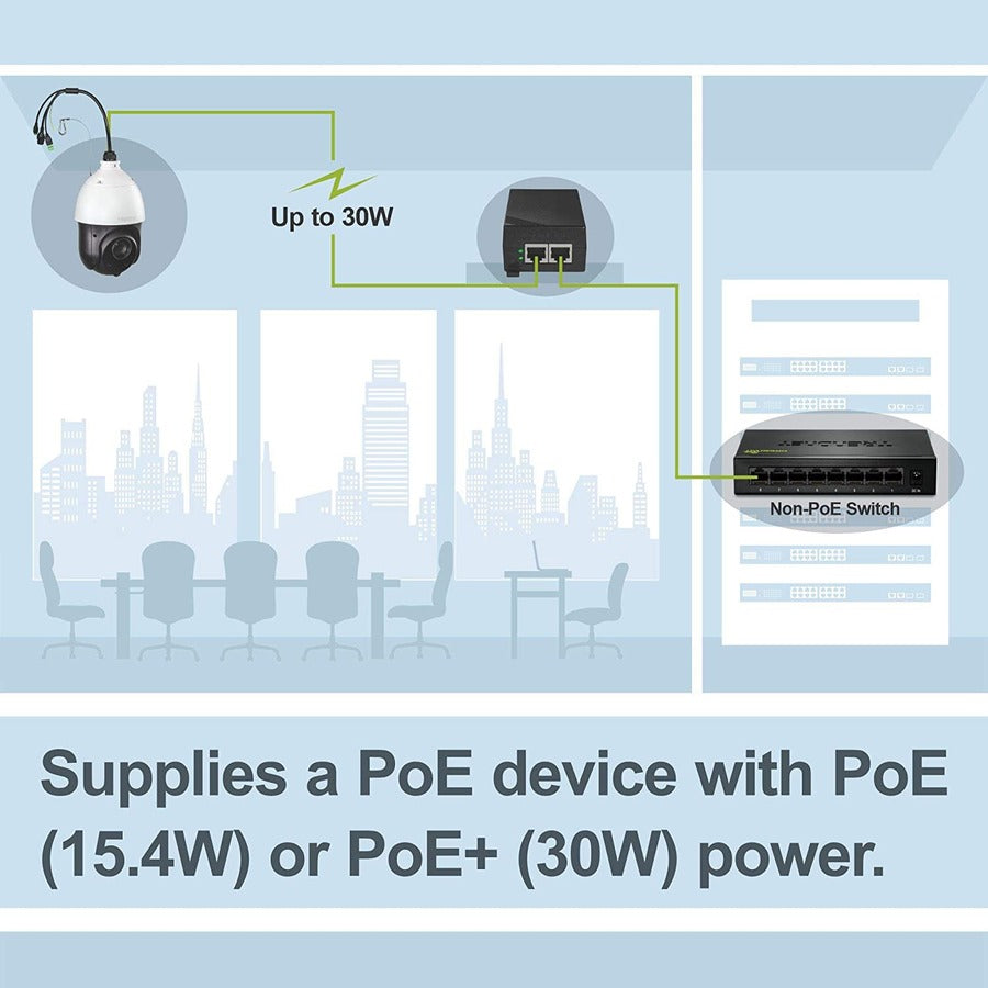Alternate-Image3 Image for TRENDnet Gigabit Power Over Ethernet Plus Injector, Converts Non-Poe Gigabit To Poe+ Or PoE Gigabit, Supplies PoE (15.4W) Or PoE+ (30W) Power Network Distances Up To 100M (328 ft.), Black, TPE-115GI